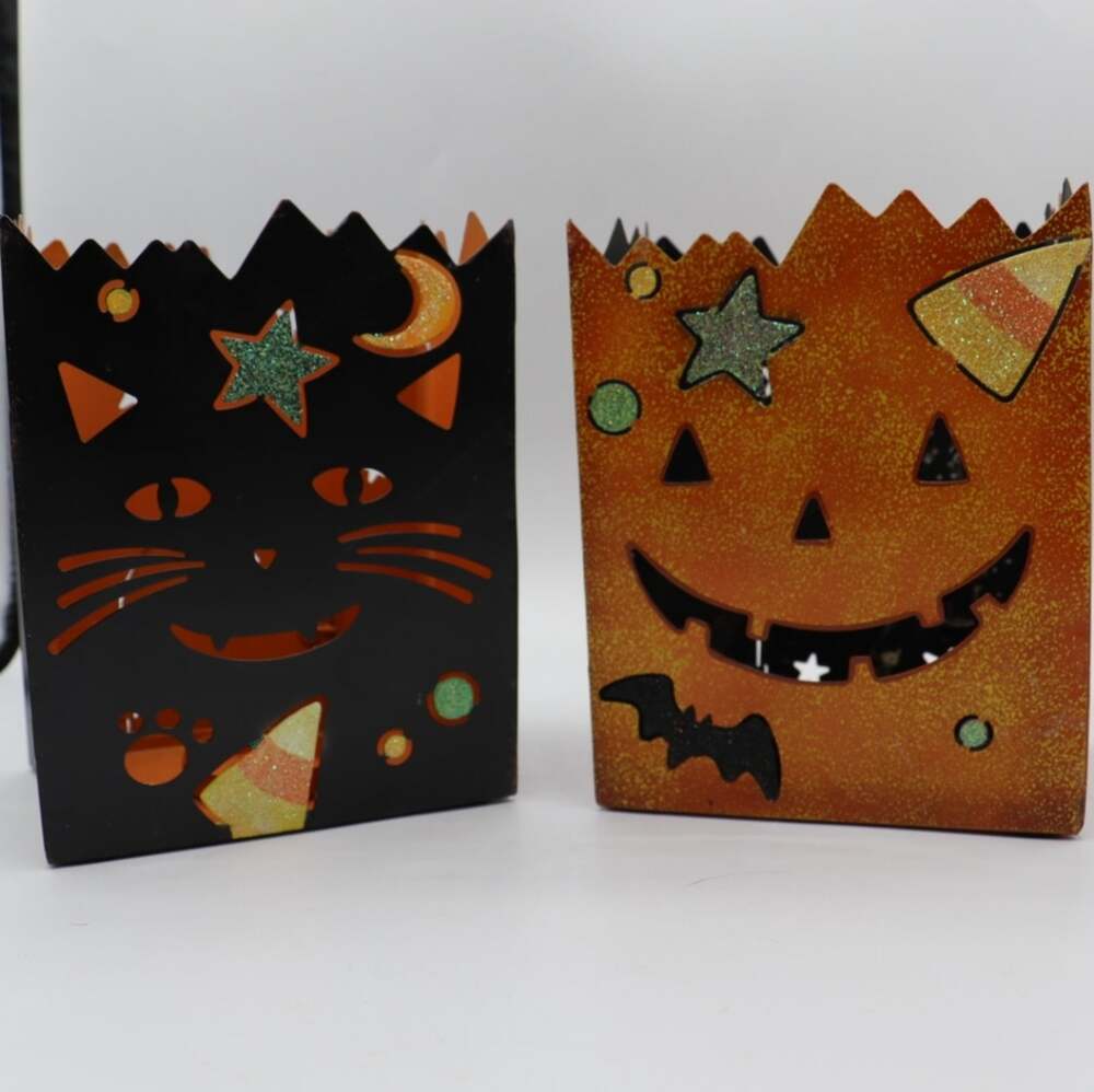 Halloween Decoration Candle Lantern Metal Trick Or Treat "Bags" Pumpkin/…